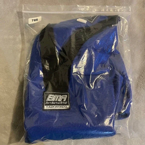 BMA Best Sangmoosa Taekwondo Uniform Gi USWC Black Belt Club Size 4‎ Blue MMA - Picture 12 of 13
